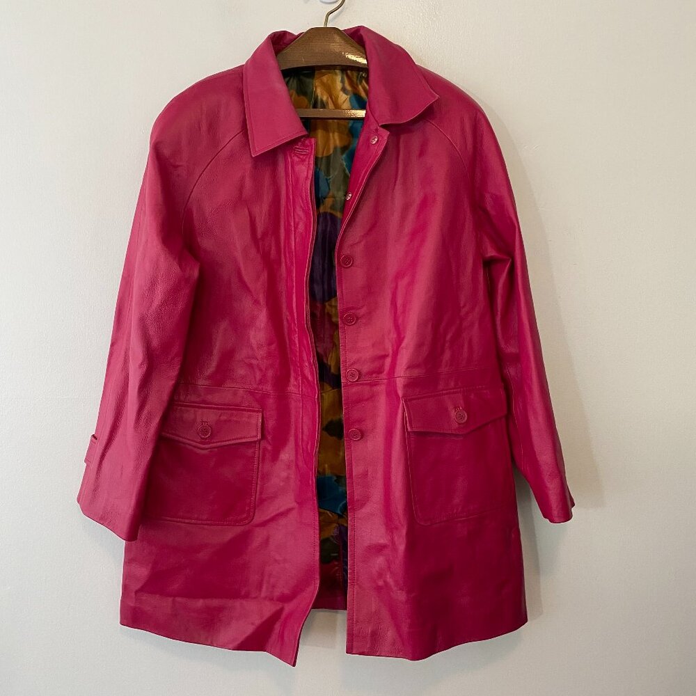 Newport News Pink Leather Button Jacket Womens Large